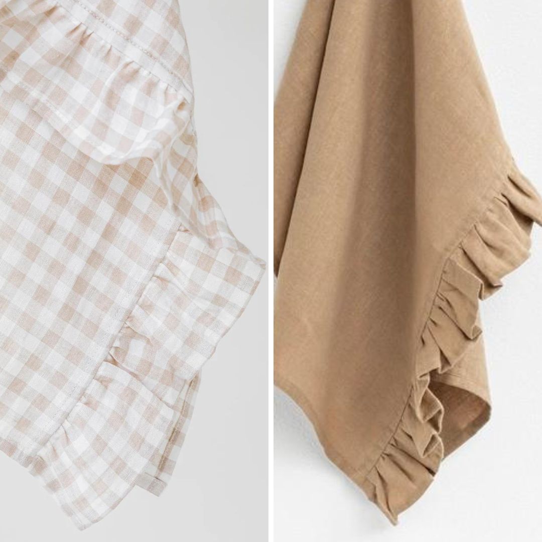 Ruffle Trim Linen Tea Towels - Bundle of 2