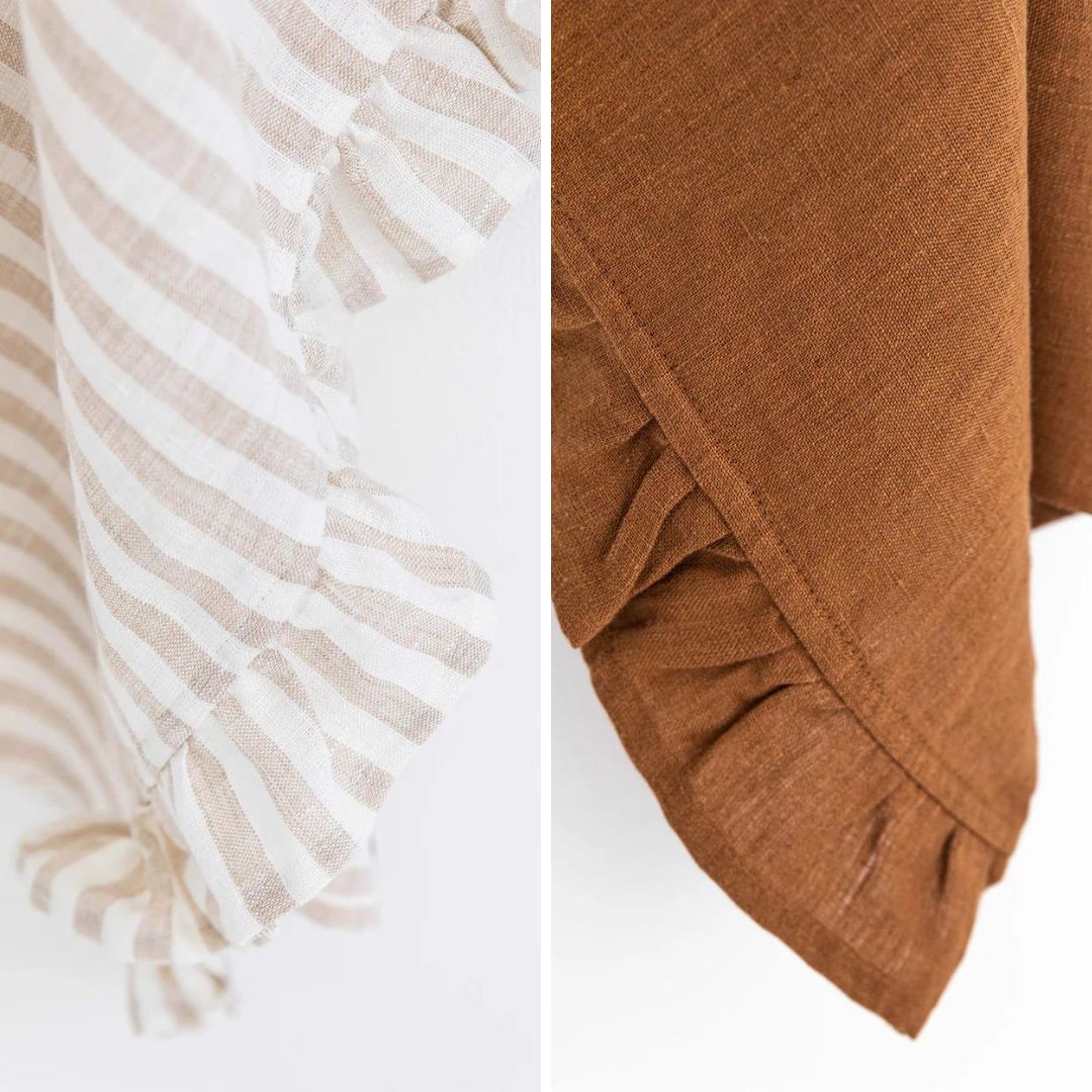 Ruffle Trim Linen Tea Towels - Bundle of 2