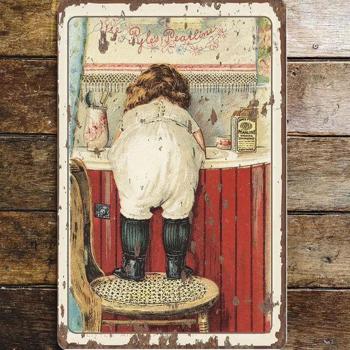 Victorian Vintage Bathroom Child Metal Sign Plaque