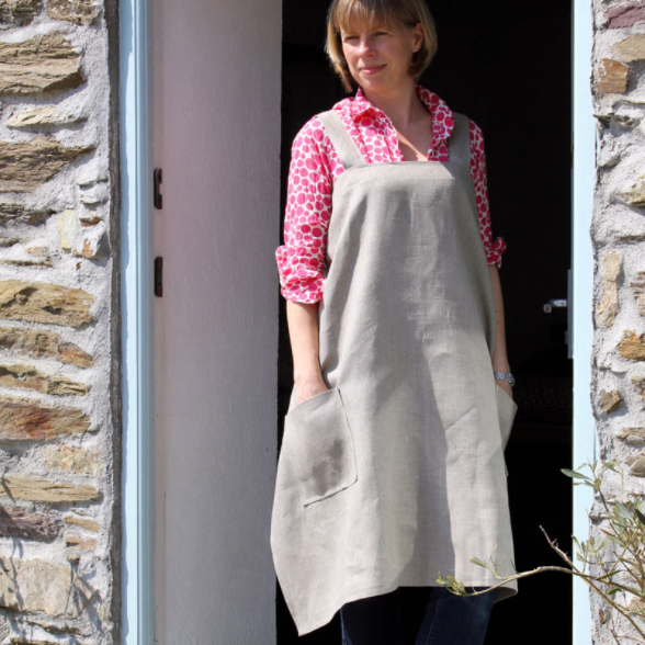 Hand Printed Linen Apron- Made in Cornwall 100% Linen