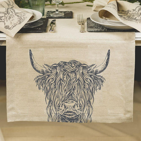 Scottish linen table runners- Highland Cow