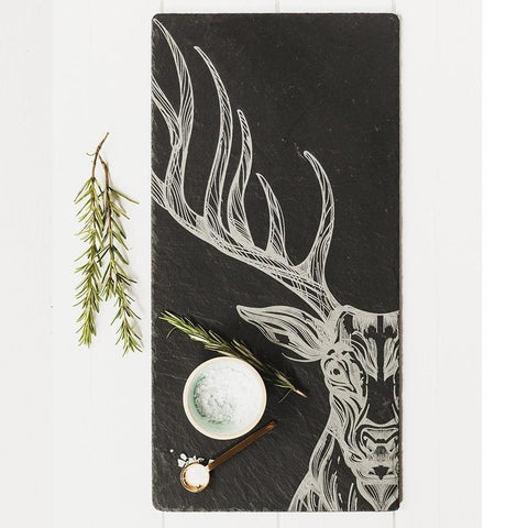 Slate Table Runner- Scottish Etched Slate Handsome Stag Centre Piece